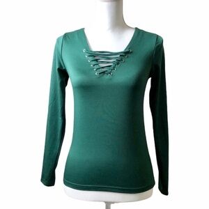 Miss Lili Long Sleeve Criss Cross Strappy V Top